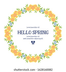 Elegant ornate of leaf and yellow wreath frame, for hello spring greeting card design. Vector