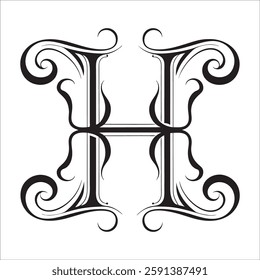 Elegant Ornate Letter Design with Intricate Swirls and Flourishes in Black and White – Tribal, Baroque, and Calligraphic Typography Art.