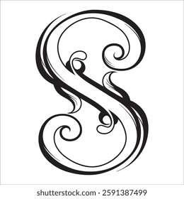 Elegant Ornate Letter Design with Intricate Swirls and Flourishes in Black and White – Tribal, Baroque, and Calligraphic Typography Art.