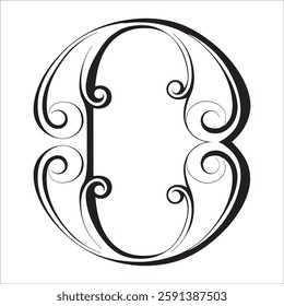 Elegant Ornate Letter Design with Intricate Swirls and Flourishes in Black and White – Tribal, Baroque, and Calligraphic Typography Art.