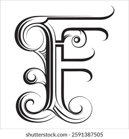 Elegant Ornate Letter Design with Intricate Swirls and Flourishes in Black and White – Tribal, Baroque, and Calligraphic Typography Art.