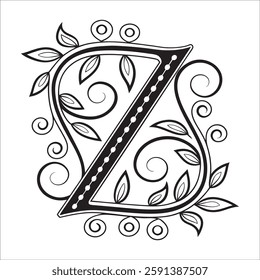 Elegant Ornate Letter Design with Intricate Swirls and Flourishes in Black and White – Tribal, Baroque, and Calligraphic Typography Art.