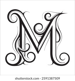 Elegant Ornate Letter Design with Intricate Swirls and Flourishes in Black and White – Tribal, Baroque, and Calligraphic Typography Art.