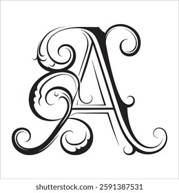 Elegant Ornate Letter Design with Intricate Swirls and Flourishes in Black and White – Tribal, Baroque, and Calligraphic Typography Art.