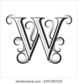 Elegant Ornate Letter Design with Intricate Swirls and Flourishes in Black and White – Tribal, Baroque, and Calligraphic Typography Art.