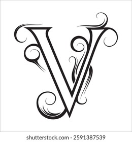 Elegant Ornate Letter Design with Intricate Swirls and Flourishes in Black and White – Tribal, Baroque, and Calligraphic Typography Art.