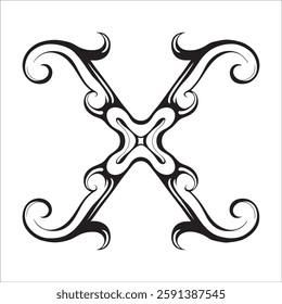 Elegant Ornate Letter Design with Intricate Swirls and Flourishes in Black and White – Tribal, Baroque, and Calligraphic Typography Art.