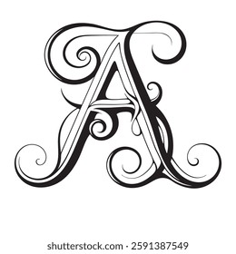 Elegant Ornate Letter Design with Intricate Swirls and Flourishes in Black and White – Tribal, Baroque, and Calligraphic Typography Art.