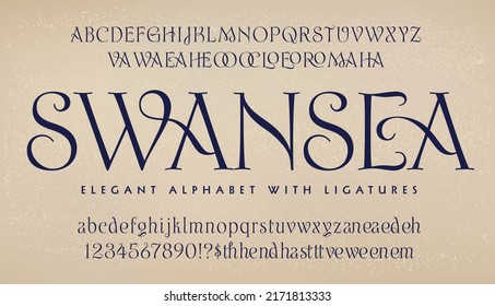 An Elegant And Ornate Old World Alphabet, Swansea Includes Numerous Two-letter Ligature Specialty Glyphs.