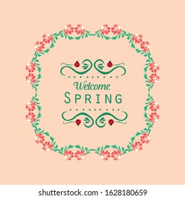 Elegant Ornate pattern, with leaf and flower frame design, for welcome spring invitation card decor. Vector