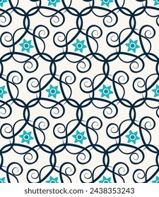 Elegant ornate seamless pattern. Overlapping art forms, stripes, polygons, segments are grouped and arranged in a certain order. Vector. 
