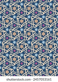 Elegante adornado patrón sin fisuras. Las formas de arte superpuestas, las rayas, los polígonos y los segmentos se agrupan y organizan en un orden determinado. Vector.