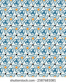 Elegant ornate seamless pattern. Overlapping art forms, stripes, polygons, segments are grouped and arranged in a certain order. Vector. 