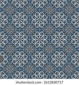 Elegant ornate seamless pattern. Overlapping art forms, stripes, polygons, segments are grouped and arranged in a certain order. Vector. 