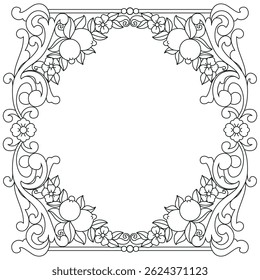 Elegant outline baroque mediterranean frame with lemons