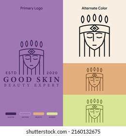 elegant outline beauty woman head skin care salon logo conept