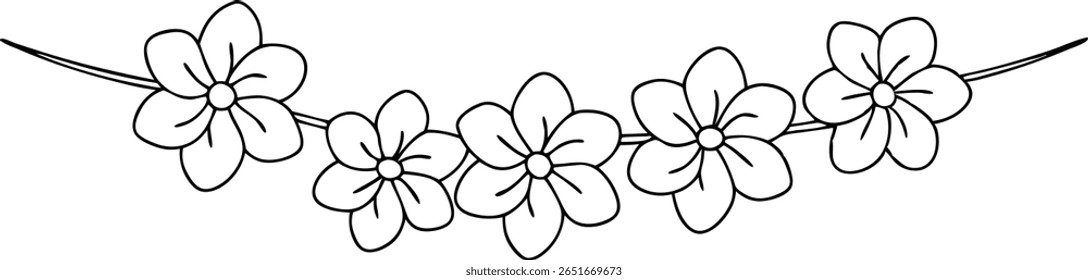 Elegante desenho esboço de uma flor de cereja ou swag de flor de sakura, um elemento botânico bonito para temas de primavera e cartões de saudação.