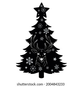 Elegant outline drawing of Christmas tree, vector illustration.