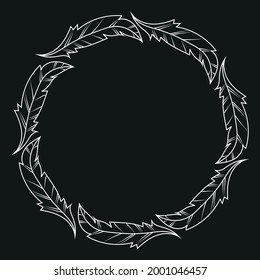 Elegant outline drawing of feather wreath, vector illustration