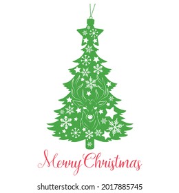 Elegant outline drawing of New Year Christmas Tree, vector illustration