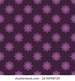 Elegant Outline Floral Pattern with Deep Purple Background for Textile