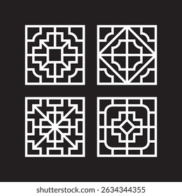 Elegant Outline Geometric Square Pattern Set Artistic Decorative Element