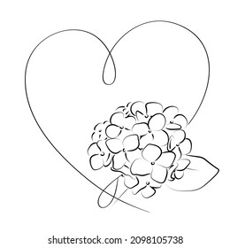 Elegant outline heart with flowers. Vector illustration card.