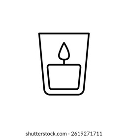 Elegant outline icon of a candle in a glass, minimal black line drawing