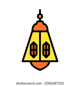 Elegant outline illustration of a decorative Ramadhan lantern with a colorful touch, representing Islamic traditions and Eid celebrations.
