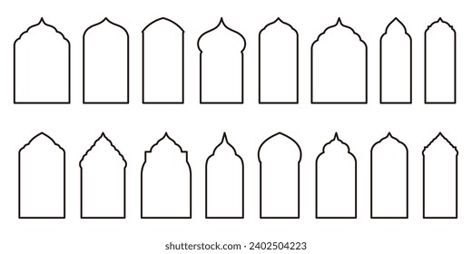 Elegant Outline Islamic Windows and Arches with a Modern Boho Design. Aesthetic Vector Illustrations Perfect for Ramadan and Eid Mubarak Celebrations.