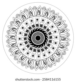 Elegant Outline Mandala, Ornamental Geometric Flower Design, Intricate Round Mandala Art, Symmetrical Doodle Pattern, Floral Mandala Vector.
