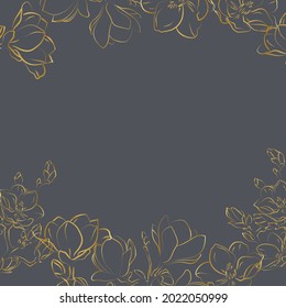 Elegant outline sketching of magnolia flowers, vector illustration, seamless pattern