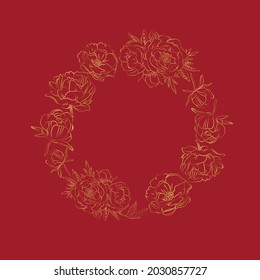 Elegant outline sketching of peony's flowers, vector illustration