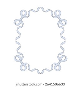Elegant oval frame made of light blue ribbon with bows. Perfect for wedding invitations, baby boy announcements, greeting cards, or romantic vintage design projects.