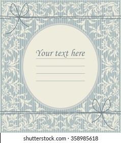 Elegant oval frame with vintage ornament. Stylish oval frame with decorative bows, lines, petals and floral elements  for wedding invitation, baby shower invitation and more creative designs.