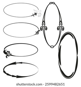 Elegant oval frames. Decorative vintage border. Vector ornamental shape. Black minimal design.