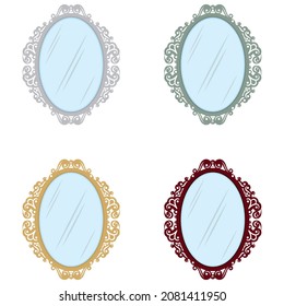 Elegant Oval Shaped Mirror Vector Illustration. Vintage Mirror Isolated On A White Background
