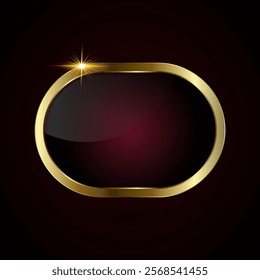 An elegant oval-shaped frame with a sleek, polished gold border. The center is a deep, glossy black with subtle reflections of maroon, adding depth and sophistication. A radiant golden starburst shine