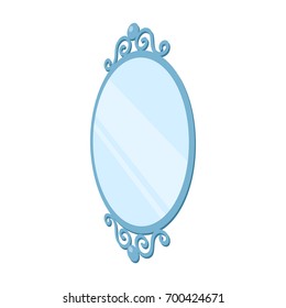 An elegant, oval-shaped mirror. Interior single icon in cartoon style Isometric vector symbol stock illustration web.