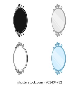 An elegant, oval-shaped mirror. Interior single icon in cartoon style Isometric vector symbol stock illustration web.