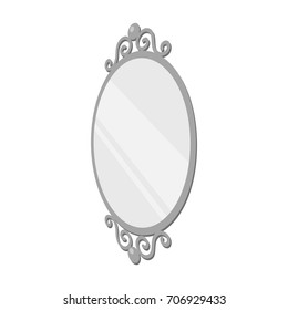 An elegant, oval-shaped mirror. Interior single icon in monochrome style Isometric vector symbol stock illustration web.