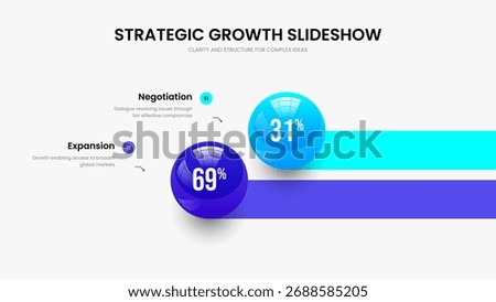 Elegant Overview Two Option Diagram Slide Design. Financial Forecast 2 Step Infographic Slideshow Template. Minimalist Development Presentation Layout Vector Illustration.