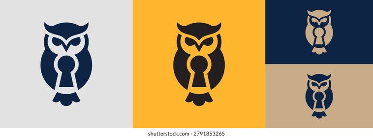 Elegant owl icon with keyhole shape in its body. Represents wisdom, knowledge, and secrets. Mystical, intriguing design for branding.