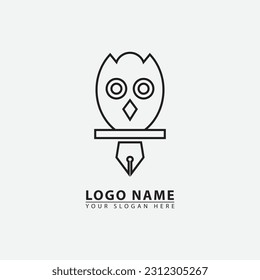 elegant owl pen logo icon. graphic design vector illustration in flat art style.