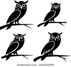 Elegant Owl Perched Silhouette Vector