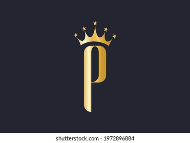 Elegant P logo with crown. Letter P logo design, Gold, beauty, fashion, cosmetics business, spa,  salons, and yoga vector luxury  concept. 