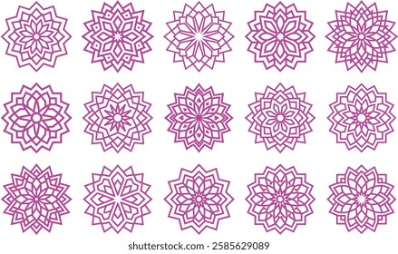 Elegant pack of purple mandala designs featuring intricate patterns, ideal for decorative, spiritual, and cultural design projects.