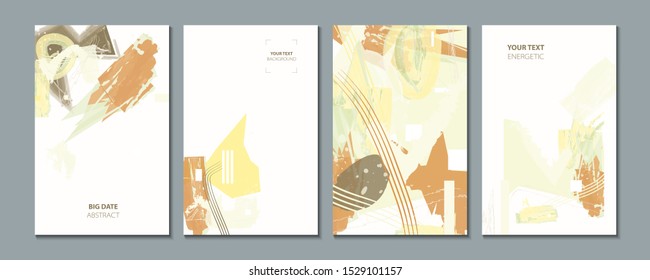 Elegant paint brush strokesl pastel muted pale calm tones card templates set. Collection of romantic invitations