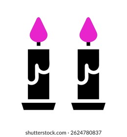 Elegant pair of stylized candles illustration with distinct pink flames and black wax