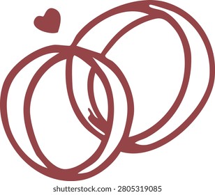 Elegant pair of wedding rings illustrated in a simple hand drawn style representing love, commitment, marriage, and lifelong partnership. Perfect for invitations, engagement announcements, and wedding branding.